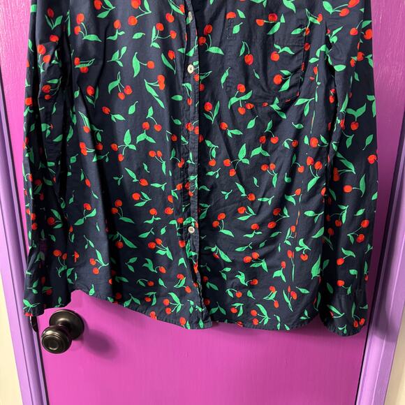 J.Crew Navy Cherry Print Button Down Shirt Long Sleeve Cotton Medium - Picture 4 of 9